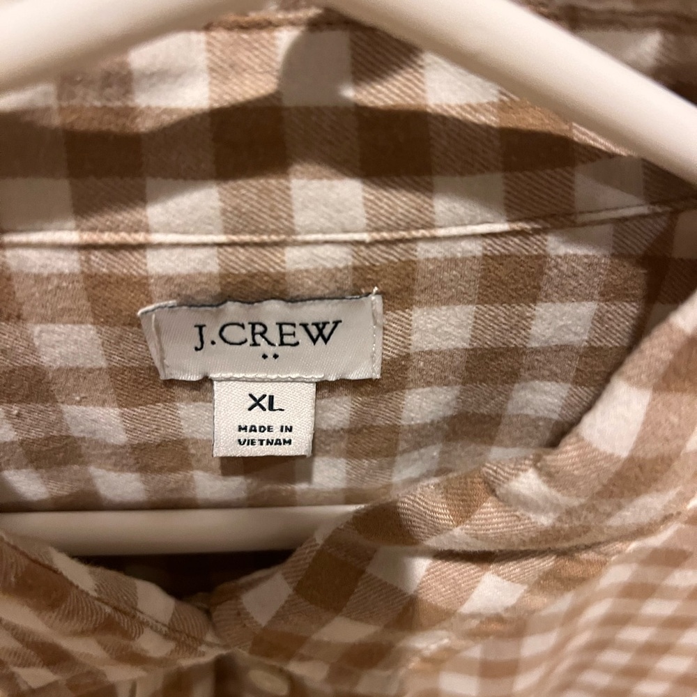 J. Crew Women’s Tan and White Gingham Button-Up Shirt Light Flannel material